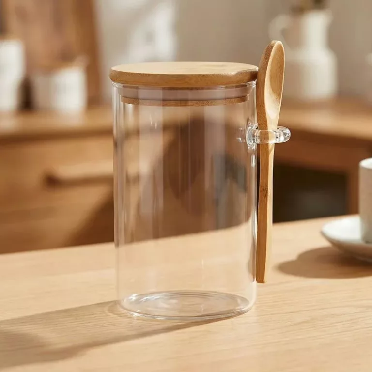 airtight glass jar, glass jar with spoon, glass jar with lid and spoon
